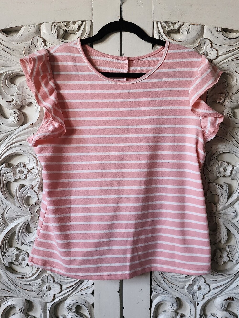Pink Striped Flutter Sleeve Blouse